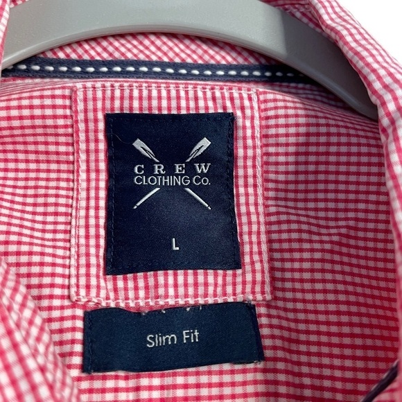 Crew Clothing Co Shirt Sz L Mens Oxford Slim Fit Plaid Red Pink Button Long Slv - Picture 3 of 5